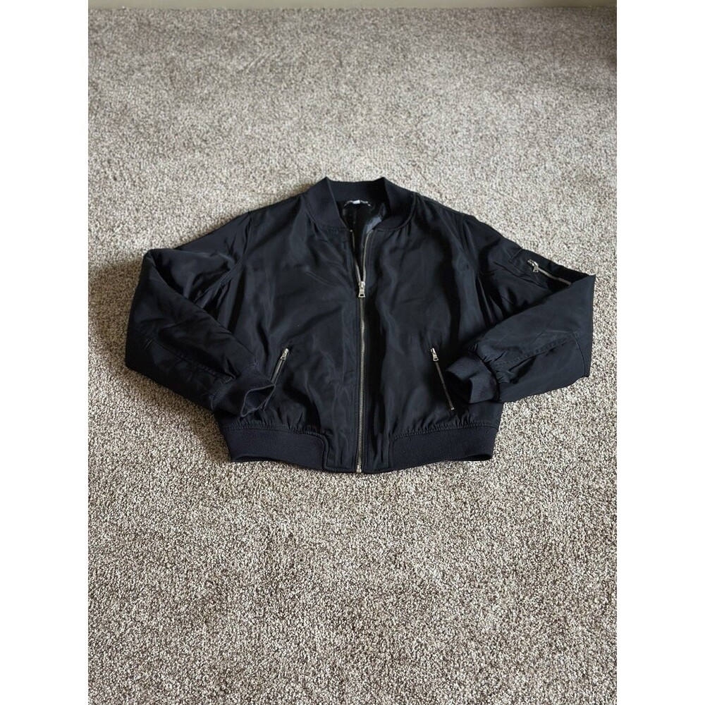 Kendall & Kylie Black Bomber Jacket with Zip Pockets Size M - Picture 13 of 16